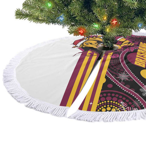 Broncos Rugby Christmas Tree Skirt Brisbane Giddy Up Aboriginal Art - Aussie Hoodie