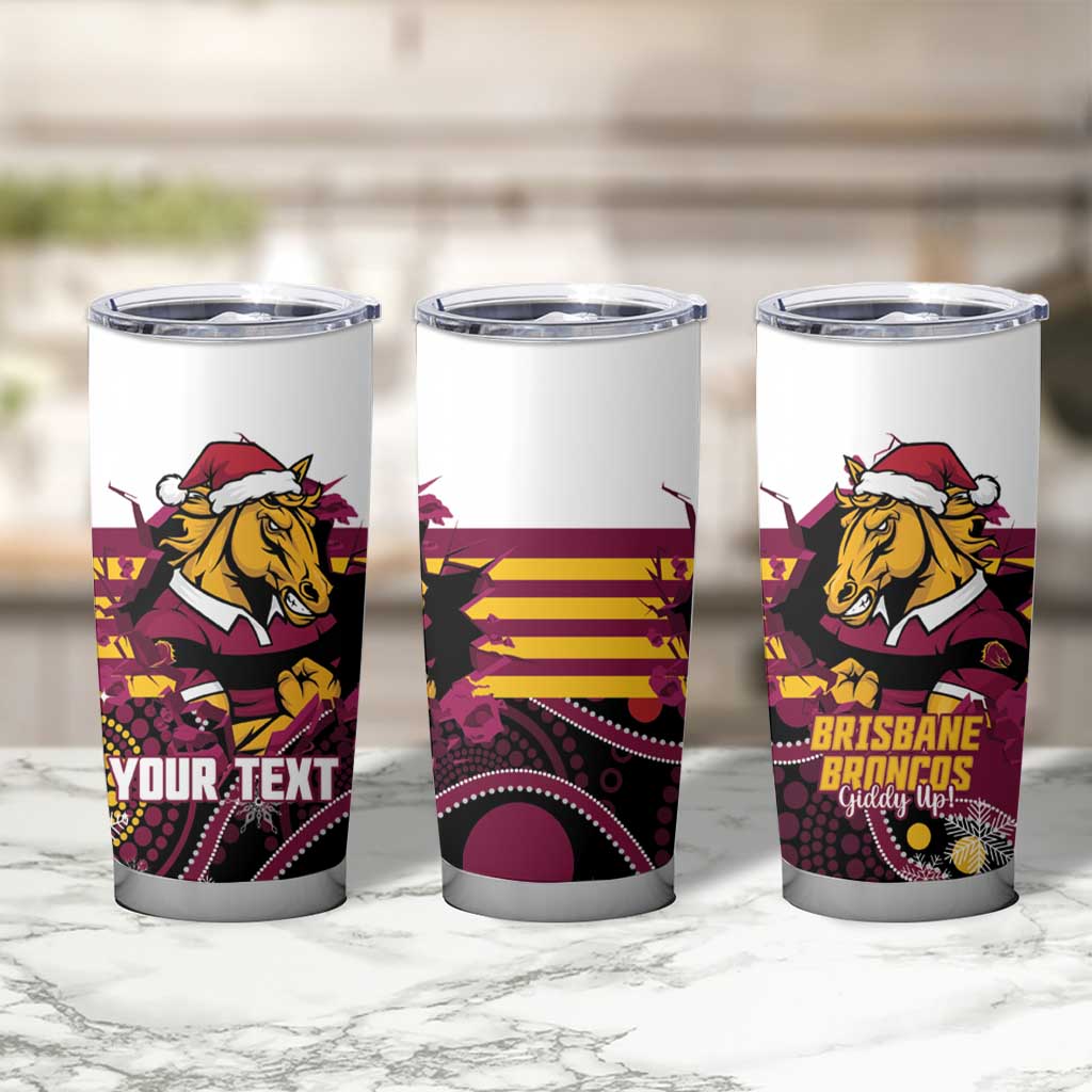 Custom Broncos Rugby Christmas Tumbler Cup Brisbane Giddy Up Aboriginal Art - Aussie Hoodie