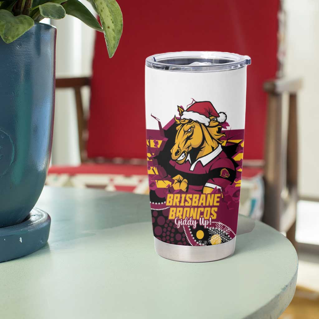 Custom Broncos Rugby Christmas Tumbler Cup Brisbane Giddy Up Aboriginal Art - Aussie Hoodie