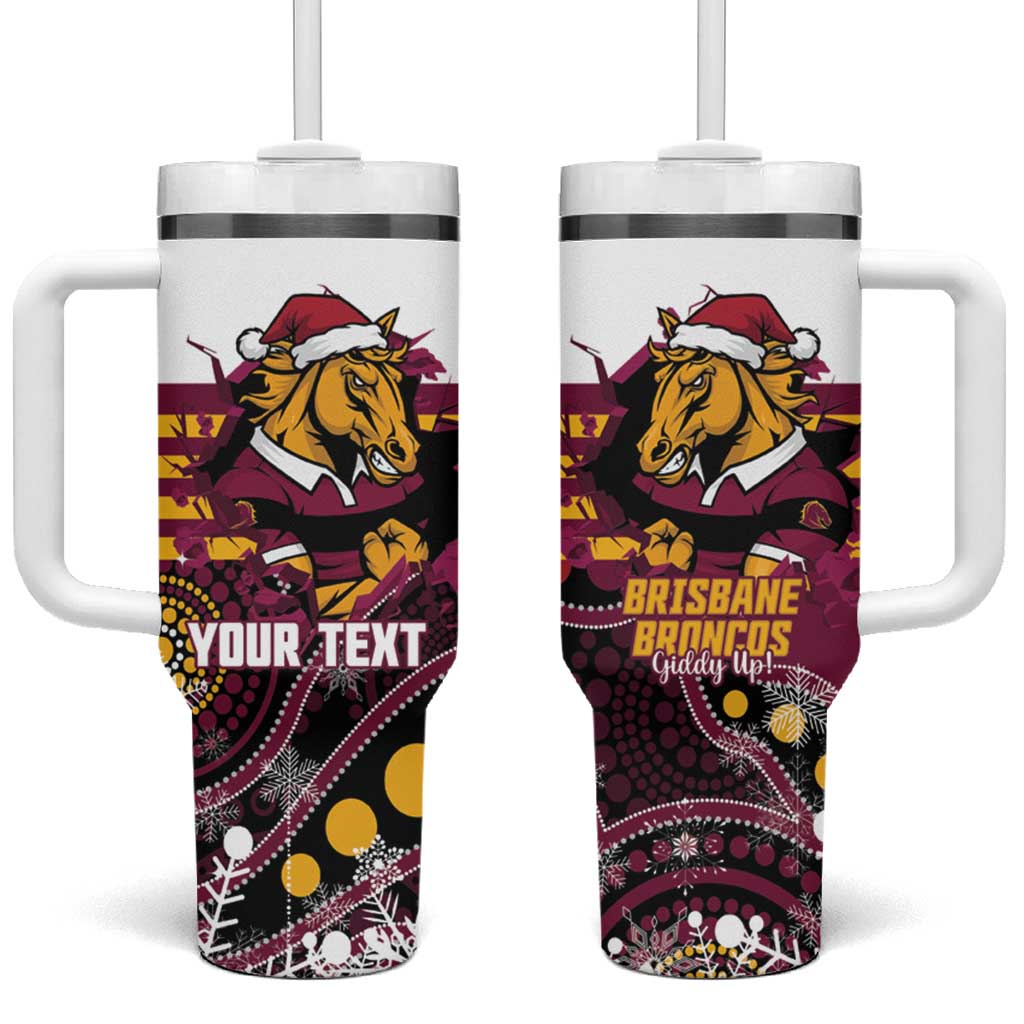 Custom Broncos Rugby Christmas Tumbler With Handle Brisbane Giddy Up Aboriginal Art - Aussie Hoodie