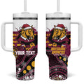Custom Broncos Rugby Christmas Tumbler With Handle Brisbane Giddy Up Aboriginal Art - Aussie Hoodie