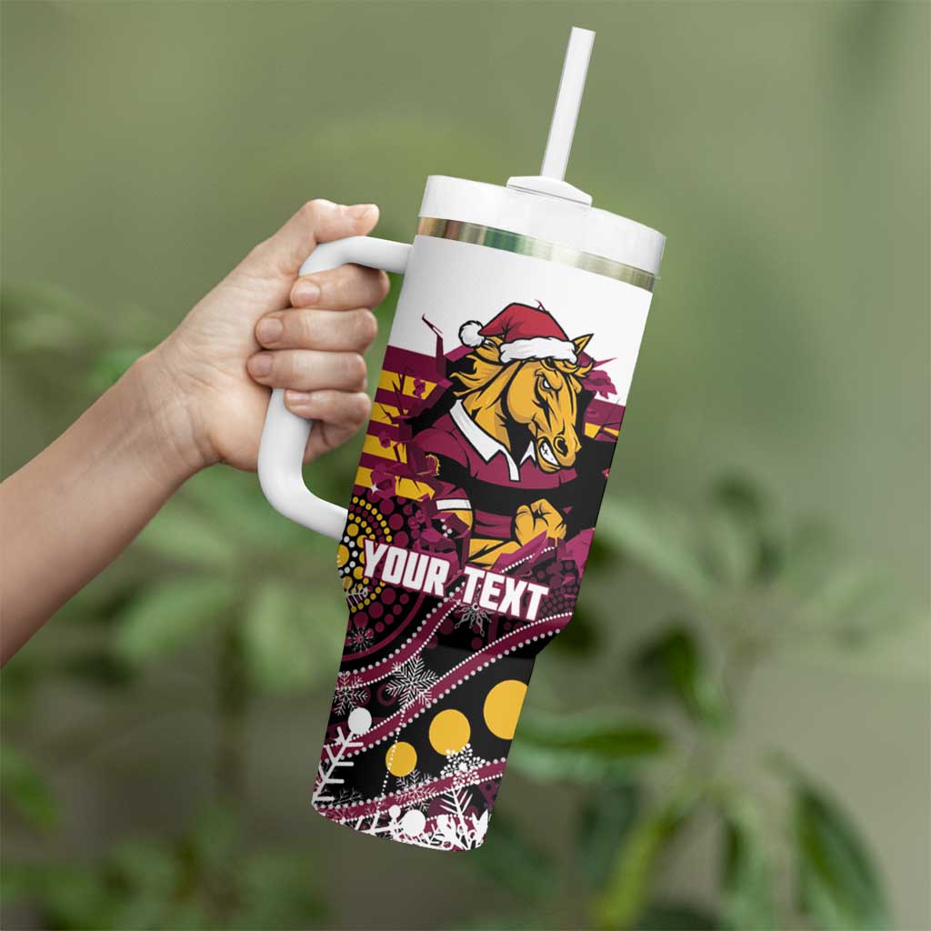 Custom Broncos Rugby Christmas Tumbler With Handle Brisbane Giddy Up Aboriginal Art - Aussie Hoodie