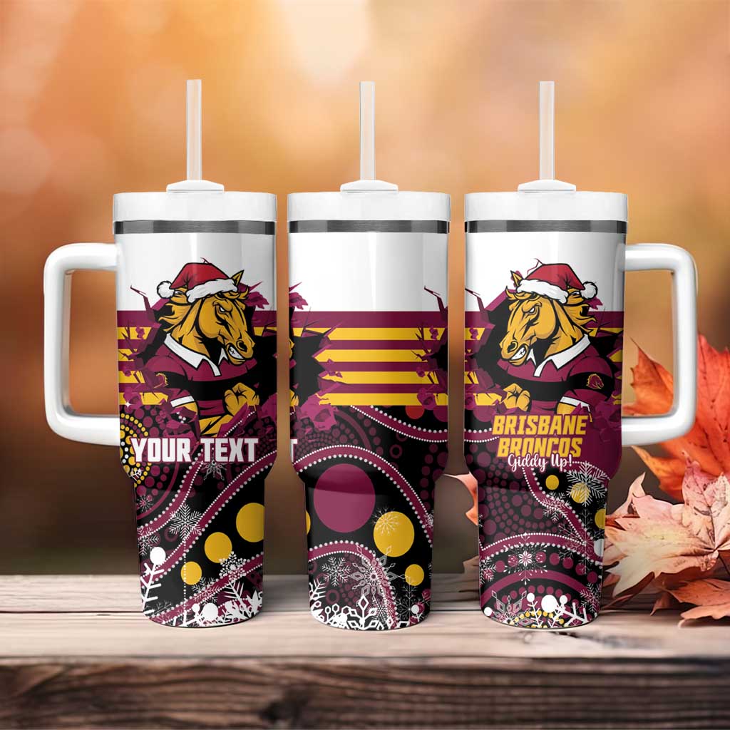 Custom Broncos Rugby Christmas Tumbler With Handle Brisbane Giddy Up Aboriginal Art - Aussie Hoodie