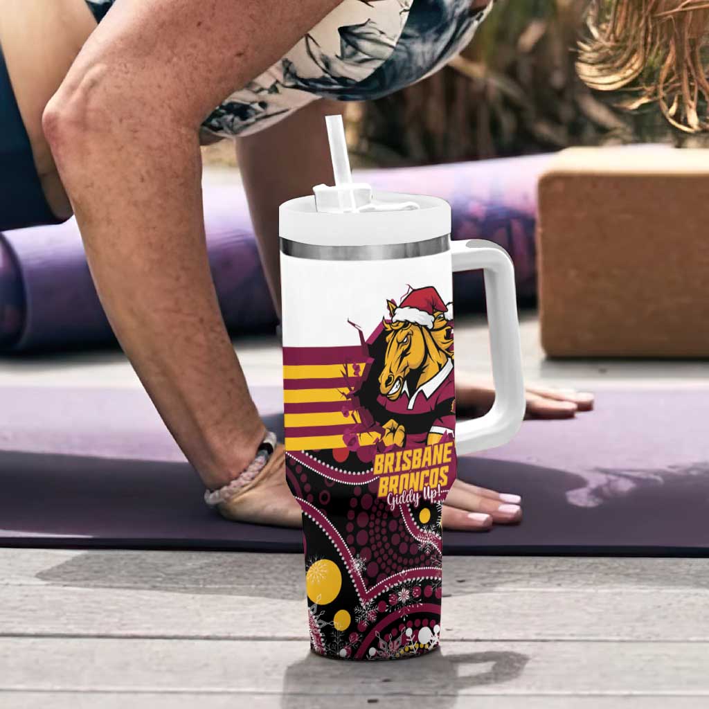 Custom Broncos Rugby Christmas Tumbler With Handle Brisbane Giddy Up Aboriginal Art - Aussie Hoodie