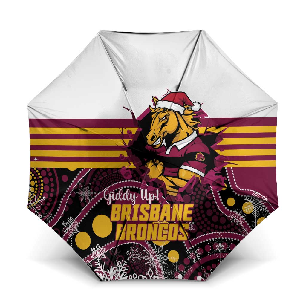 Broncos Rugby Christmas Umbrella Brisbane Giddy Up Aboriginal Art - Aussie Hoodie