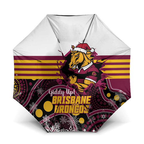 Broncos Rugby Christmas Umbrella Brisbane Giddy Up Aboriginal Art - Aussie Hoodie