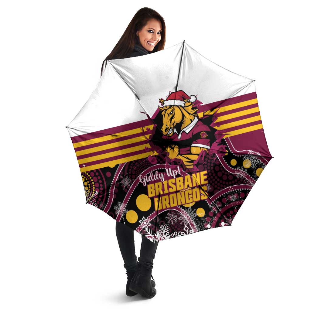 Broncos Rugby Christmas Umbrella Brisbane Giddy Up Aboriginal Art - Aussie Hoodie