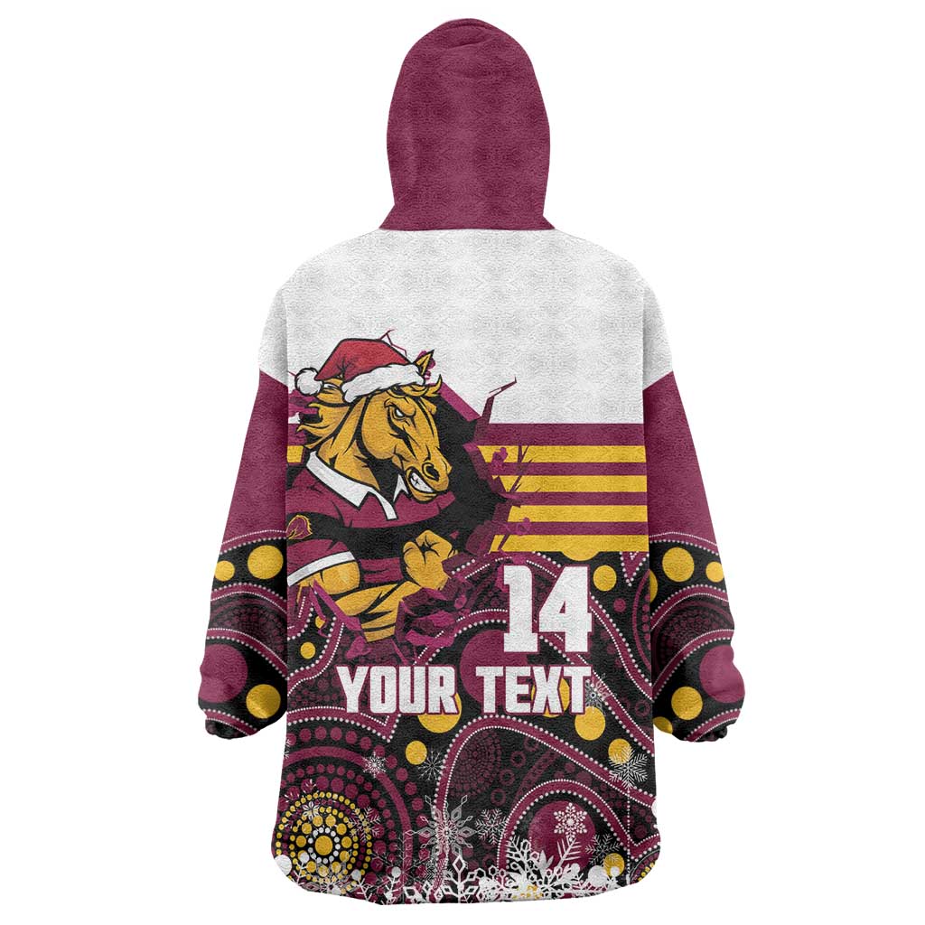 Custom Broncos Rugby Christmas Wearable Blanket Hoodie Brisbane Giddy Up Aboriginal Art - Aussie Hoodie