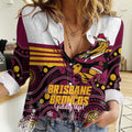 Custom Broncos Rugby Christmas Women Casual Shirt Brisbane Giddy Up Aboriginal Art - Aussie Hoodie