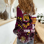 Custom Broncos Rugby Christmas Women Casual Shirt Brisbane Giddy Up Aboriginal Art - Aussie Hoodie