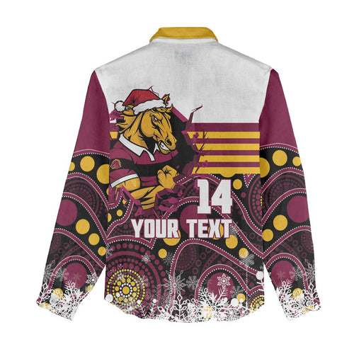 Custom Broncos Rugby Christmas Women Casual Shirt Brisbane Giddy Up Aboriginal Art - Aussie Hoodie