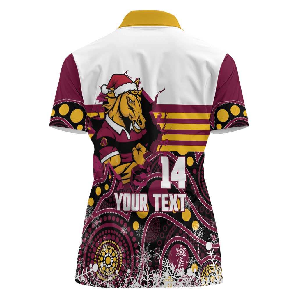 Custom Broncos Rugby Christmas Women Polo Shirt Brisbane Giddy Up Aboriginal Art - Aussie Hoodie