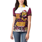 Custom Broncos Rugby Christmas Women Polo Shirt Brisbane Giddy Up Aboriginal Art - Aussie Hoodie