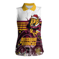 Custom Broncos Rugby Christmas Women Sleeveless Polo Shirt Brisbane Giddy Up Aboriginal Art - Aussie Hoodie