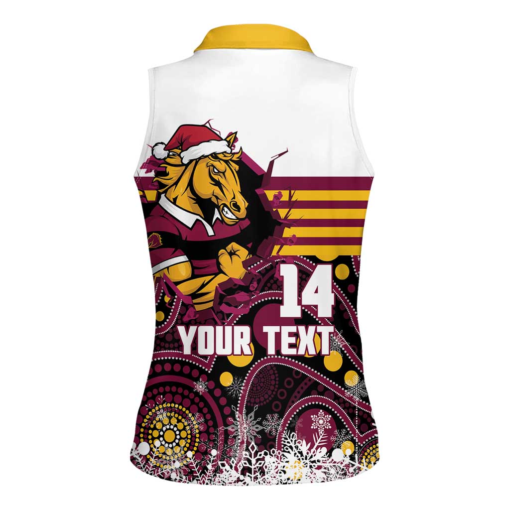 Custom Broncos Rugby Christmas Women Sleeveless Polo Shirt Brisbane Giddy Up Aboriginal Art - Aussie Hoodie