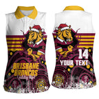 Custom Broncos Rugby Christmas Women Sleeveless Polo Shirt Brisbane Giddy Up Aboriginal Art - Aussie Hoodie
