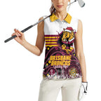 Custom Broncos Rugby Christmas Women Sleeveless Polo Shirt Brisbane Giddy Up Aboriginal Art - Aussie Hoodie