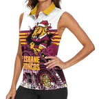 Custom Broncos Rugby Christmas Women Sleeveless Polo Shirt Brisbane Giddy Up Aboriginal Art - Aussie Hoodie