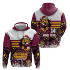 Custom Broncos Rugby Christmas Zip Hoodie Brisbane Giddy Up Aboriginal Art - Aussie Hoodie