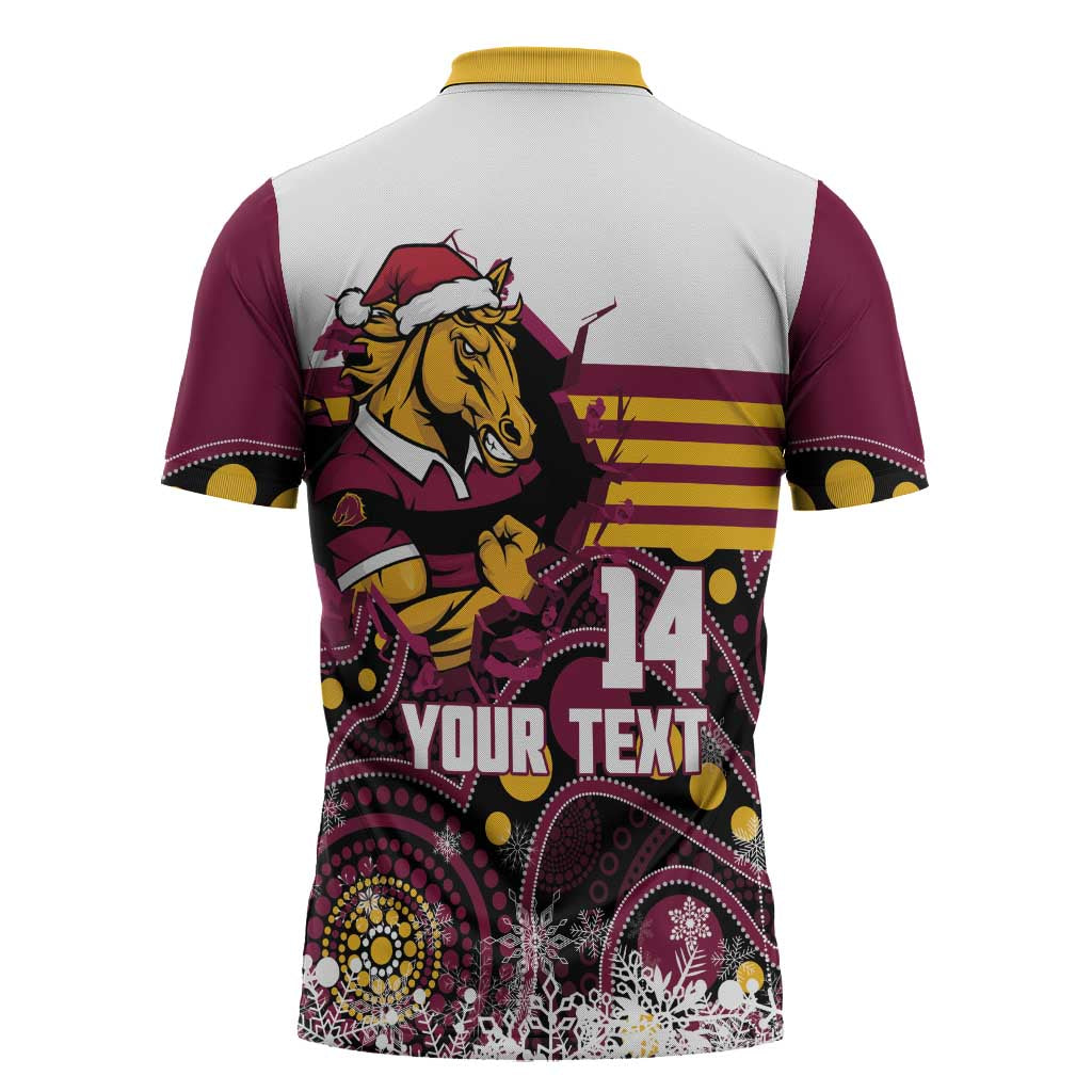 Custom Broncos Rugby Christmas Zipper Polo Shirt Brisbane Giddy Up Aboriginal Art - Aussie Hoodie