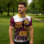 Custom Broncos Rugby Christmas Zipper Polo Shirt Brisbane Giddy Up Aboriginal Art - Aussie Hoodie