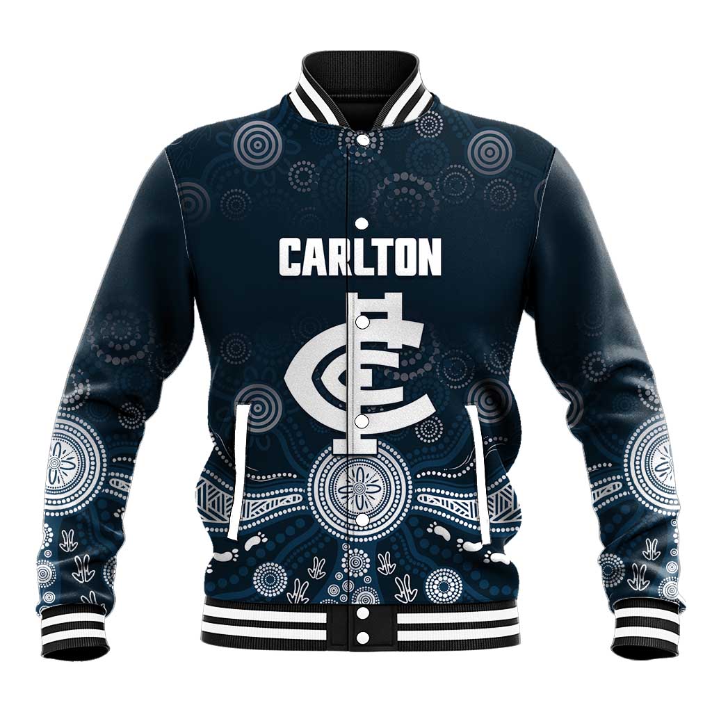 Custom Carlton Football Baseball Jacket Go Blues Aboriginal Art - Aussie Hoodie
