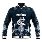 Custom Carlton Football Baseball Jacket Go Blues Aboriginal Art - Aussie Hoodie