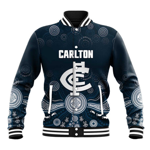 Custom Carlton Football Baseball Jacket Go Blues Aboriginal Art - Aussie Hoodie