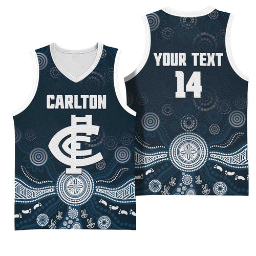 Custom Carlton Football Basketball Jersey Go Blues Aboriginal Art - Aussie Hoodie