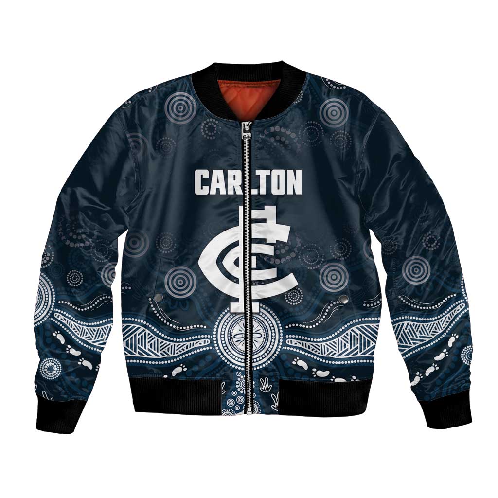 Custom Carlton Football Bomber Jacket Go Blues Aboriginal Art - Aussie Hoodie