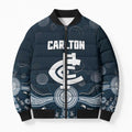 Custom Carlton Football Bomber Puffer Jacket Go Blues Aboriginal Art - Aussie Hoodie