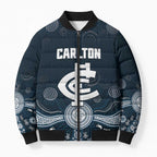 Custom Carlton Football Bomber Puffer Jacket Go Blues Aboriginal Art - Aussie Hoodie