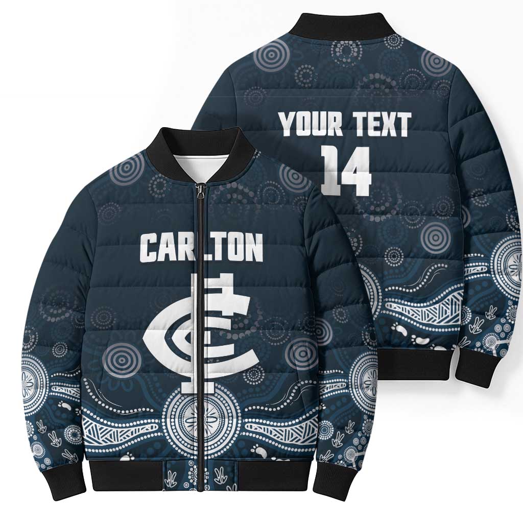 Custom Carlton Football Bomber Puffer Jacket Go Blues Aboriginal Art - Aussie Hoodie