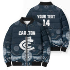 Custom Carlton Football Bomber Puffer Jacket Go Blues Aboriginal Art - Aussie Hoodie