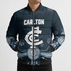 Custom Carlton Football Bomber Puffer Jacket Go Blues Aboriginal Art - Aussie Hoodie