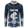 Custom Carlton Football Button Sweatshirt Go Blues Aboriginal Art - Aussie Hoodie