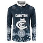 Custom Carlton Football Button Sweatshirt Go Blues Aboriginal Art - Aussie Hoodie
