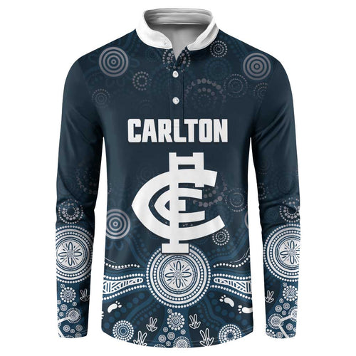 Custom Carlton Football Button Sweatshirt Go Blues Aboriginal Art - Aussie Hoodie