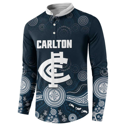 Custom Carlton Football Button Sweatshirt Go Blues Aboriginal Art - Aussie Hoodie