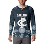 Custom Carlton Football Button Sweatshirt Go Blues Aboriginal Art - Aussie Hoodie
