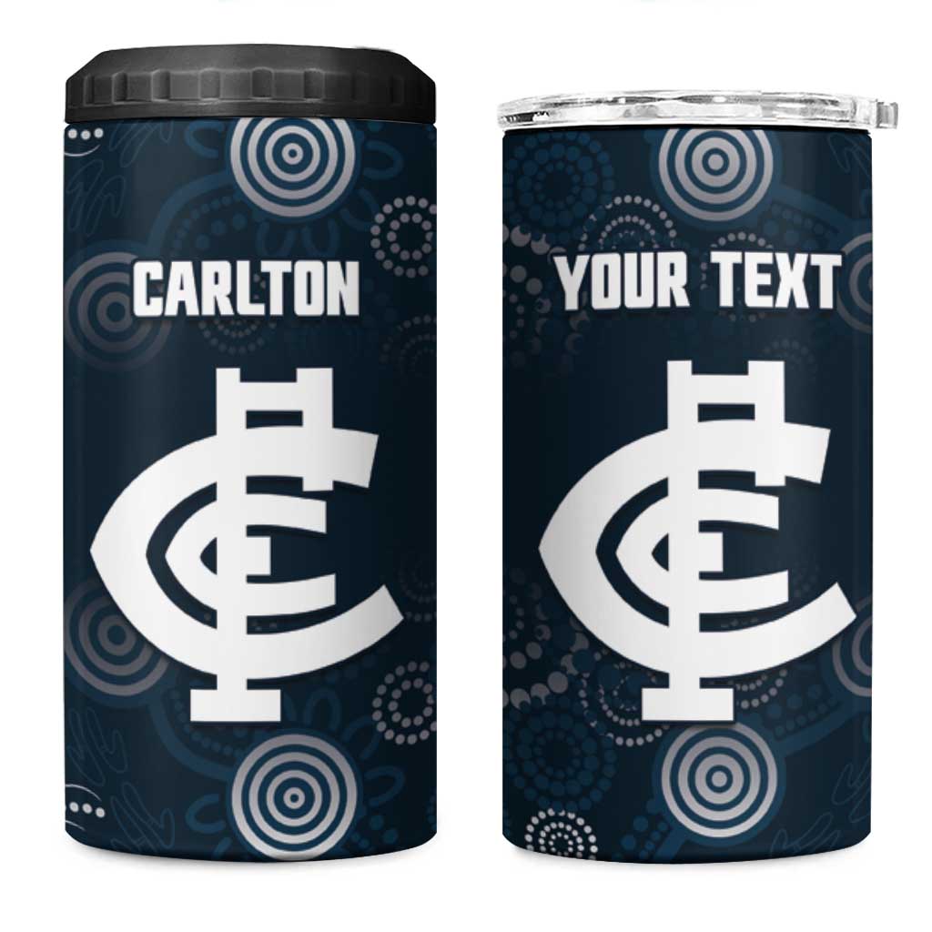 Custom Carlton Football 4 in 1 Can Cooler Tumbler Go Blues Aboriginal Art - Aussie Hoodie