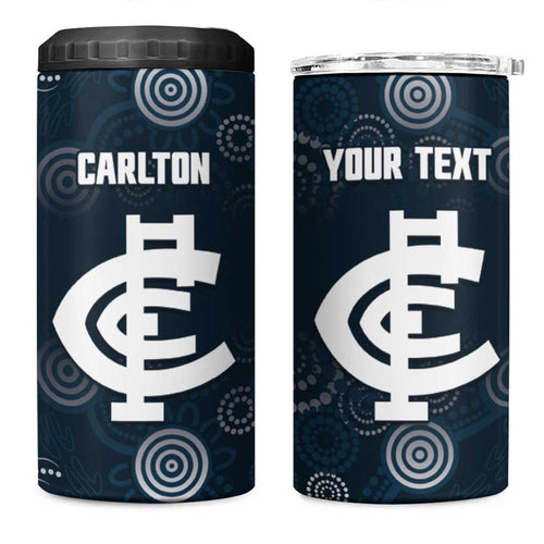 Custom Carlton Football 4 in 1 Can Cooler Tumbler Go Blues Aboriginal Art - Aussie Hoodie
