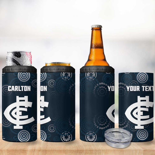 Custom Carlton Football 4 in 1 Can Cooler Tumbler Go Blues Aboriginal Art - Aussie Hoodie