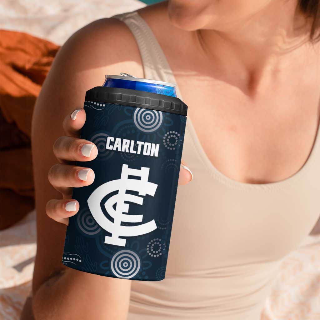 Custom Carlton Football 4 in 1 Can Cooler Tumbler Go Blues Aboriginal Art - Aussie Hoodie