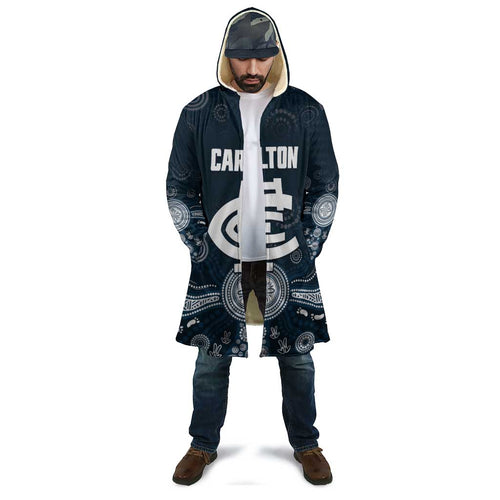 Custom Carlton Football Cloak Go Blues Aboriginal Art - Aussie Hoodie