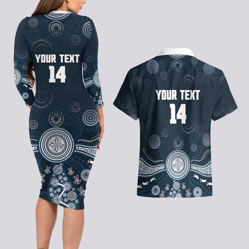Custom Carlton Football Couples Matching Long Sleeve Bodycon Dress and Hawaiian Shirt Go Blues Aboriginal Art - Aussie Hoodie
