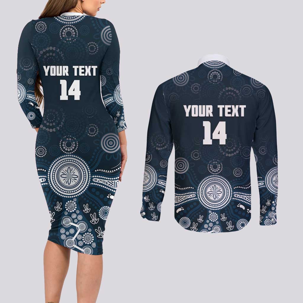 Custom Carlton Football Couples Matching Long Sleeve Bodycon Dress and Long Sleeve Button Shirt Go Blues Aboriginal Art - Aussie Hoodie