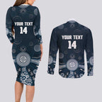 Custom Carlton Football Couples Matching Long Sleeve Bodycon Dress and Long Sleeve Button Shirt Go Blues Aboriginal Art - Aussie Hoodie