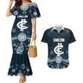 Custom Carlton Football Couples Matching Mermaid Dress and Hawaiian Shirt Go Blues Aboriginal Art - Aussie Hoodie
