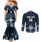 Custom Carlton Football Couples Matching Mermaid Dress and Long Sleeve Button Shirt Go Blues Aboriginal Art - Aussie Hoodie